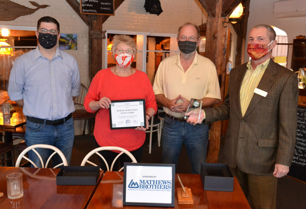 Mathews Brothers Executive Vice President Alex Hawthorne, Dorothee & Rob Newcombe, Belfast Area Chamber Executive Director Steve Ryan