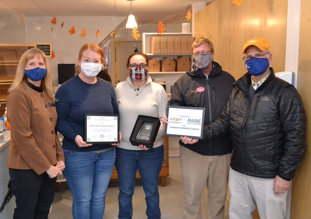 Sandy Patrick, Belfast Area Chamber Member Rep; Sherian Swindell & Nina Richard, Co-Owners of The Only Doughnut; Neil Harriman, General Manager, Stanley Chevrolet Buick; Greg Dutch, Comptroller, Stanley Chevrolet Buick