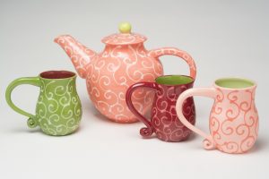 Teapot and cups by Lacey